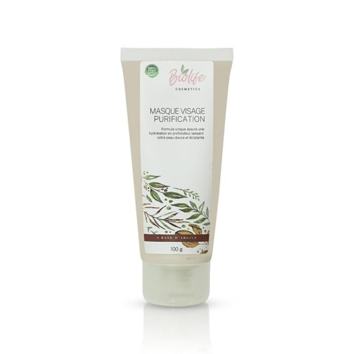 Masque de visage - BIO LIFE - Argile naturelle - 100 ml - Tous types de peau - Texture crème