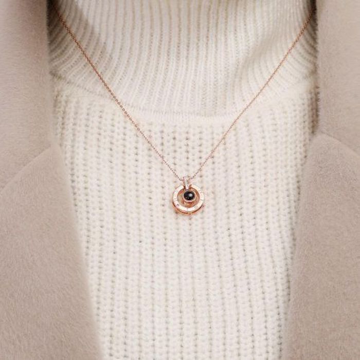 Collier - 100 Langues Je T’aime - Pendentif Projection - Argenté - Verre - Métal