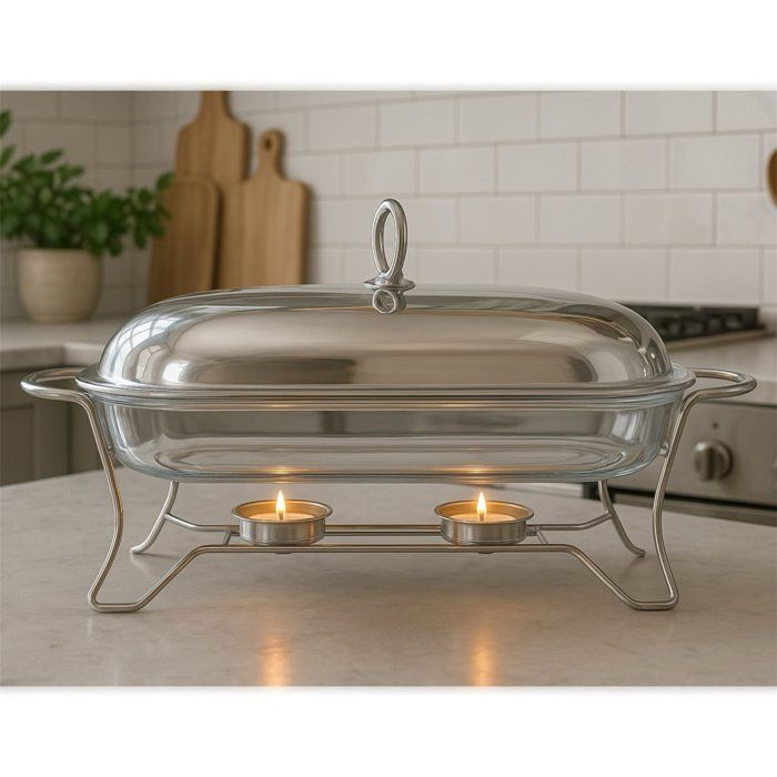 Plat à gratin rectangulaire en inox et verre