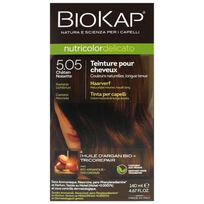 Coloration permanente - Biokap - Nutricolor Delicato 5.05 - Châtain Noisette - Sans ammoniaque - 140ml