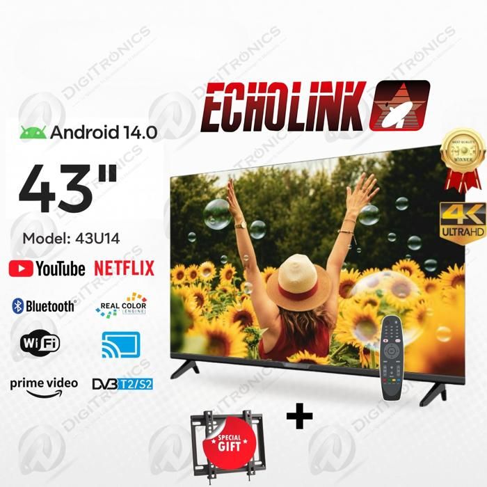 43 Smart Tv 4K Ultra HD Android 14, Wi-Fi, Bluetooth, DVB-T2/S2 + Support