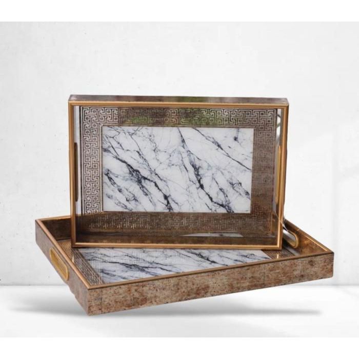 Ensemble 2 Plateaux de Service rectangulaire en bois ET Pexiglace resustant tres haute qualite
