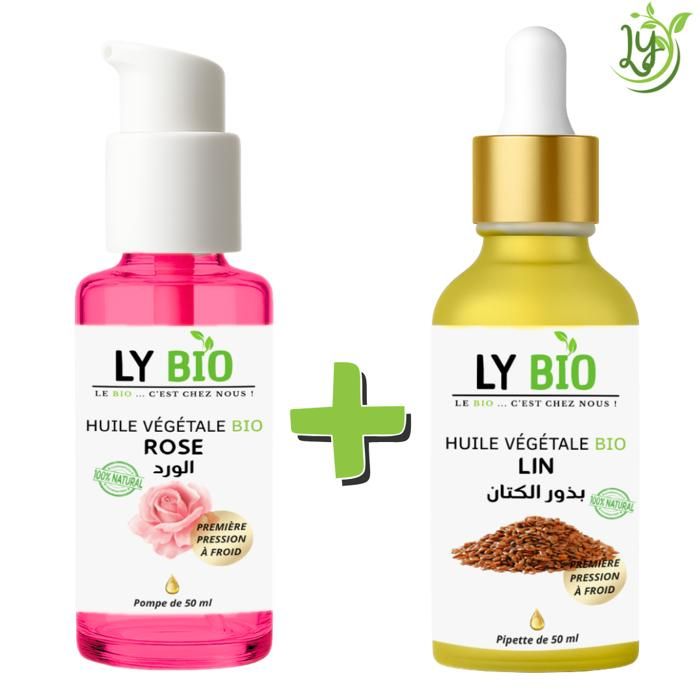 Pack Huile - LYBIO - Huile Rose 50ml - Huile Lin 50ml - Hydratant - Mixte - Bébé