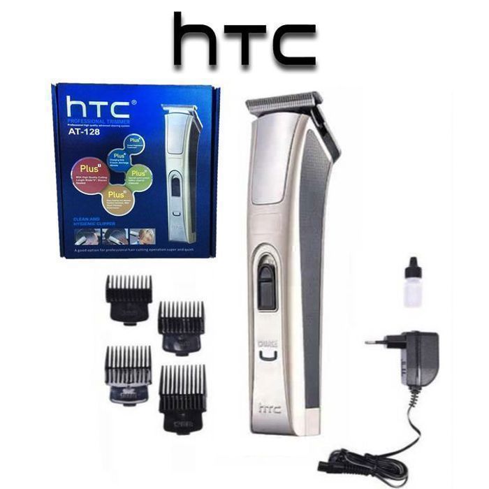 Tondeuse à Cheveux - HTC - AT128 - Rechargeable - Lames en Acier Inoxydable - 4 Têtes Détachables