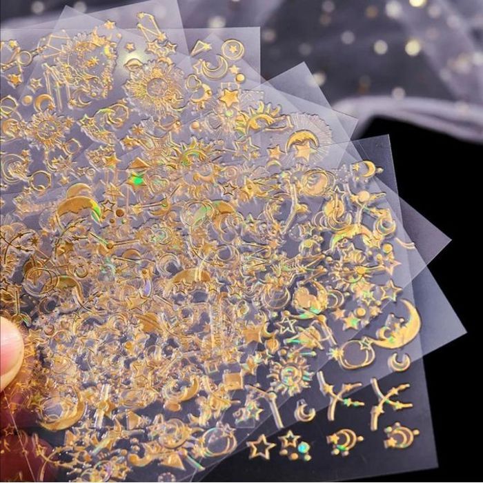 Autocollants 3D en Relief pour Ongles - Décalcomanies Dorées et Argentées, Ensemble de 6 Pièces
