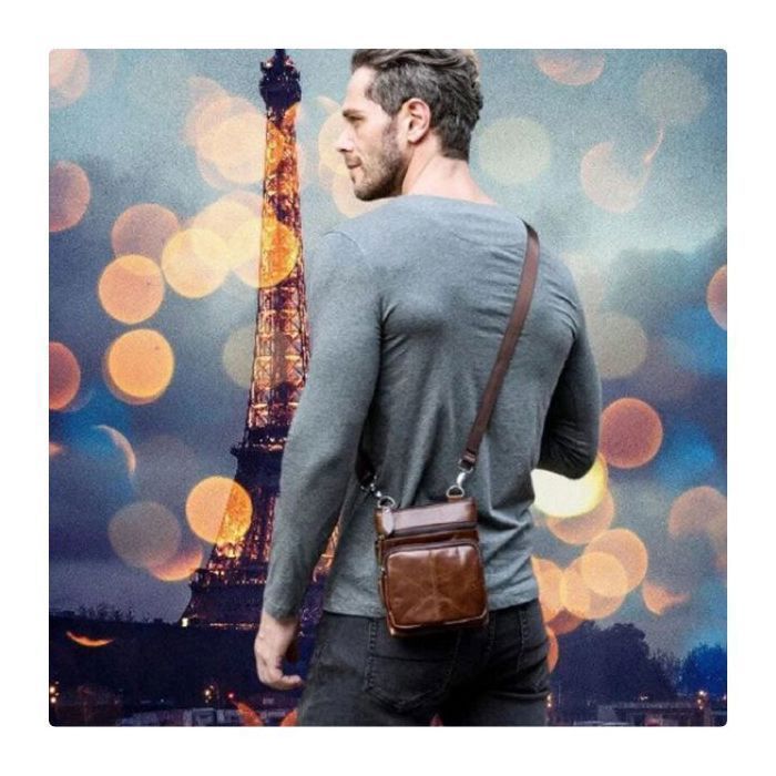 Sac à bandoulière - Cuir véritable - Mini sac homme - Anti vol - Porte documents - Marron