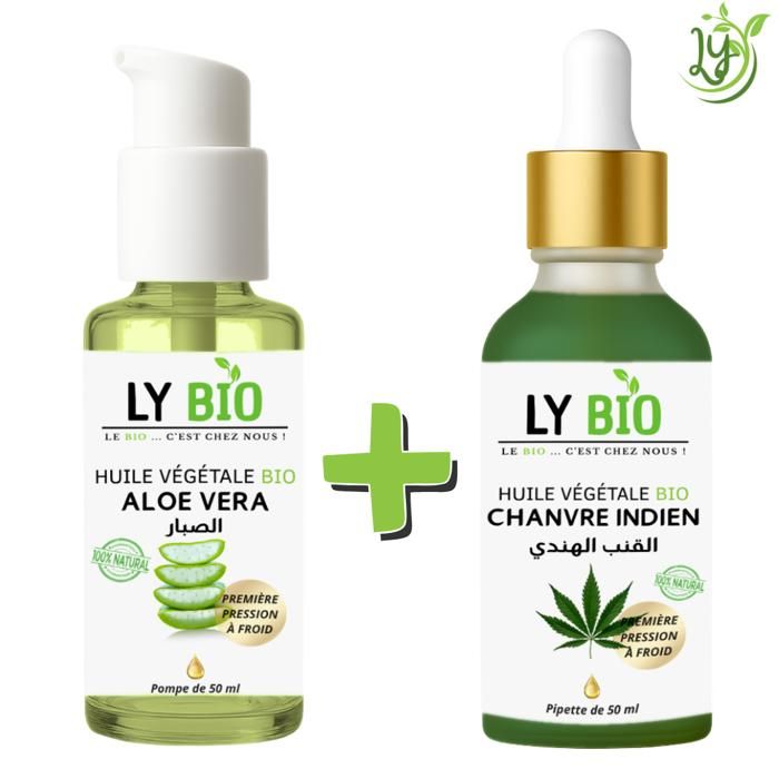 LYBIO PACK HUILE ALOE VERA 50ml - POMPE + HUILE CHANVRE 50ML - PIPETTE