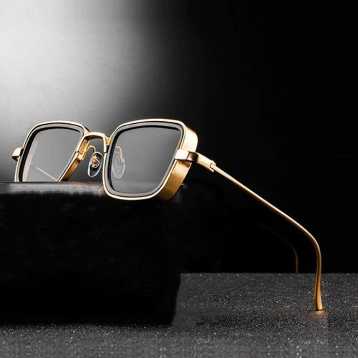 Lunettes de soleil carré vintage en métal Unisexe élégant lunettes conduite soleil + pochette