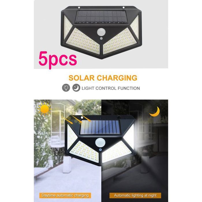 Pack de 5 lampes solaires murales led avec détecteur de mouvement