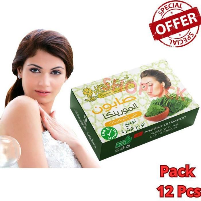 Pack de 12 Pieces Savons Moringa- douceur et respecte les fonctions de la peau 70g