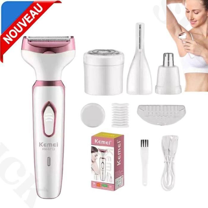 Rasoir électrique 4 en 1 pour femme épilateur pour épilation du corps, rasoir sans fil indolore KM-6713