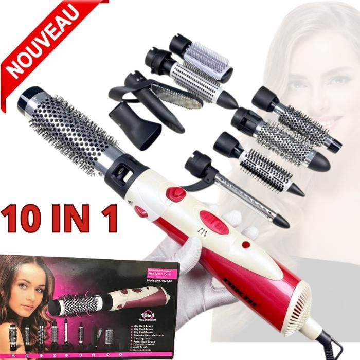 Seche cheveux Brosse et Volumateu styler boucleur brosse chauffante rotative 10-en-1 nk – 9822 – 10