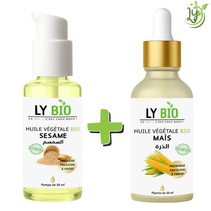 Pack Soin Cheveux - LYBIO - Huile Sésame 50ml - Huile Maïs 50ml - Hydratant - Mixte