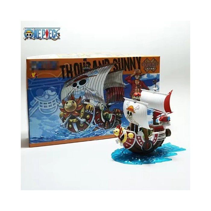 Figurine Luffy 13 cm + modèle bateau Mille Soleils – Jouet kawaii assemblé, cadeau enfant