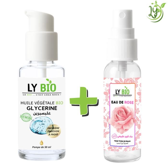 Pack de soins - LYBIO - Huile Glycérine 50ml - Eau de Rose 100ml - Hydratant - Mixte