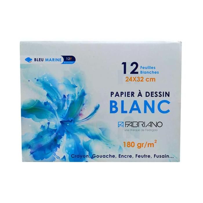 Papier à dessin blanc x12 24x32cm 180g/m² - BLEU MARINE