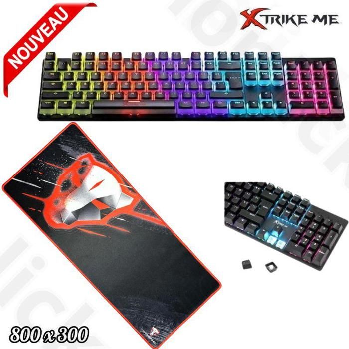 Clavier Gamer de jeu filaire XTRIKE ME GK915P interrupteurs bleus+Tapis Motospeed xxl 800x300 mm