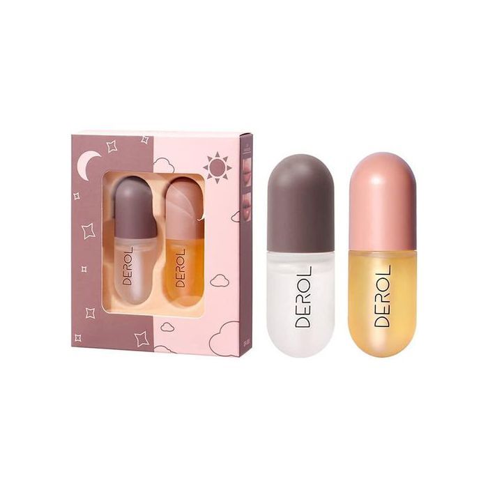 DEROL 2 x Coffret repulpeur de lèvres Maquillage naturel Brillant à lèvres repulpant Sérum de soin des lèvres,
