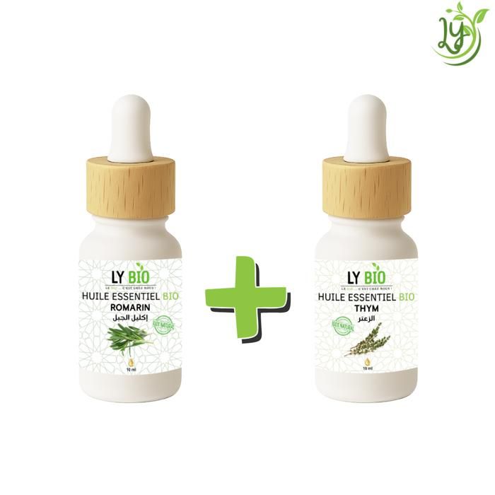 Pack Huile Essentielle - LYBIO - Romarin 10ml - Thym 10ml - Bienfaits Multiples - Soin Cheveux