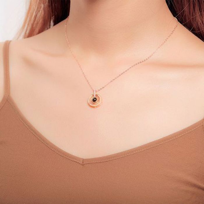 Collier - Romantique - Projection 100 langues - Cadeau d'amour - Pendentif - Métal et Verre