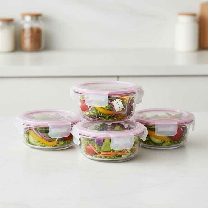 Boîtes en verre hermétiques - AYA HOME - Rond - 250 ML - Lot de 4 - Couvercles aléatoires