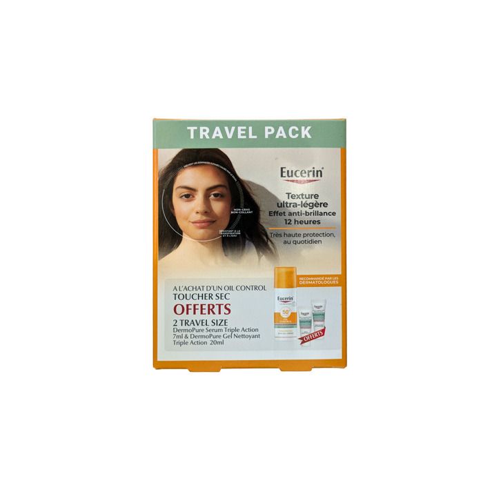 EUCERIN TRAVEL PACK OIL CONTROL SPF50+ 50ML + DERMOPURE SERUM TRIPLE ACTION 7ML + DERMOPURE GEL NETTOYANT TRIPLE ACTION 20MLOFFERTS