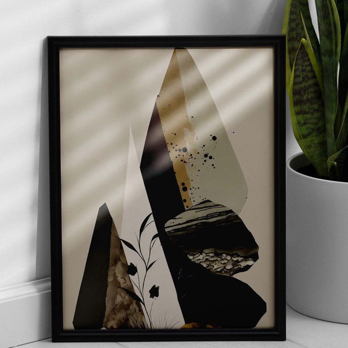 Tableau Abstrait pour Salon : Fusion Esthétique -60 x 90 cm-Tableau Decoration Cadre Noir