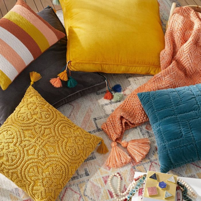 Coussin de sol - Multicolore - Velours - 55x55x5 cm - Intérieur - Chic