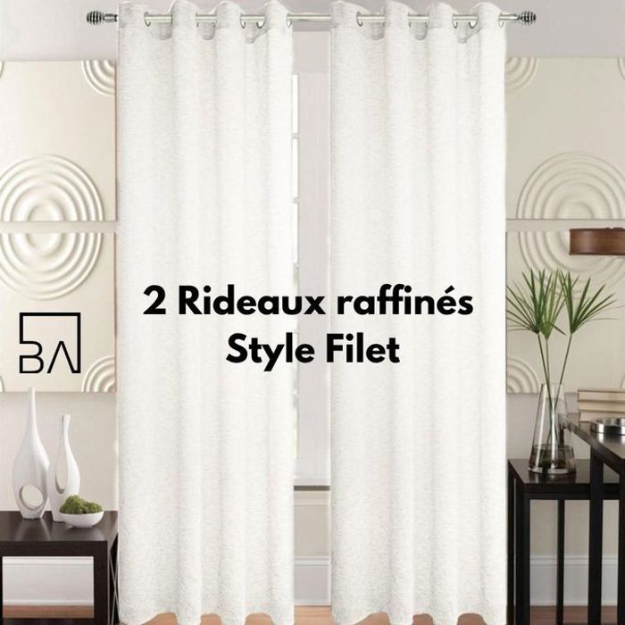 Rideaux Voilage Style Lin Blanc - 2 Panneaux - 140x260cm
