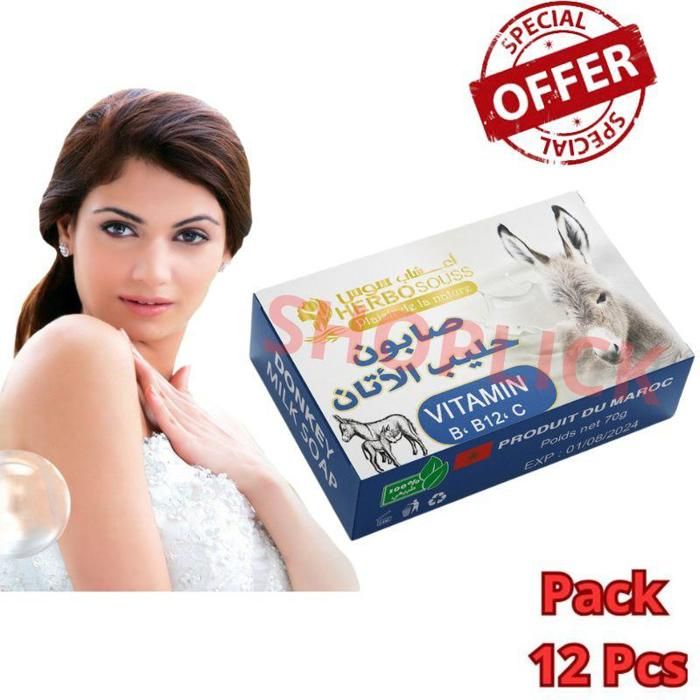 Pack de 12 Pieces Savons au Lait d'Ânesse, Soin Doux et Apaisant pour le Visage 70g