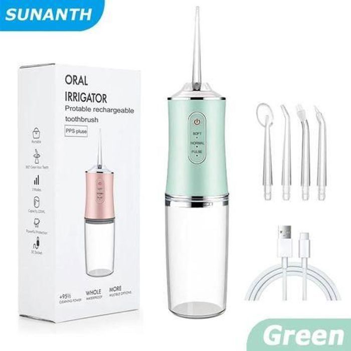 Fil Dentaire Portable Sans Fil Irrigateur Oral Nettoyage 3 Modes, Nettoyant Dentaire , Vert