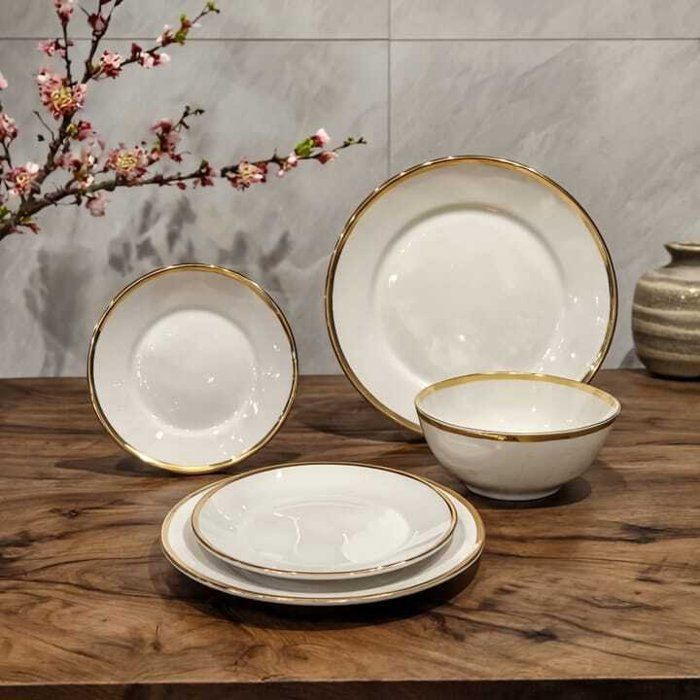 SERVICE DE TABLE 24 PIECES DETAILS DORE EN PORCELAINE FINE