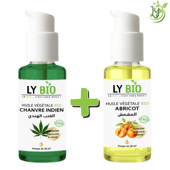 LYBIO PACK HUILE CHANVRE 50ML - POMPE + HUILE ABRICOT 50ML - POMPE
