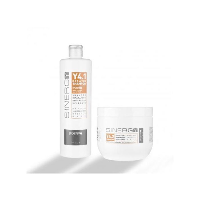 Kit Y4 Shampoing et masque à la kératine pour les cheveux abîmés 500 ml