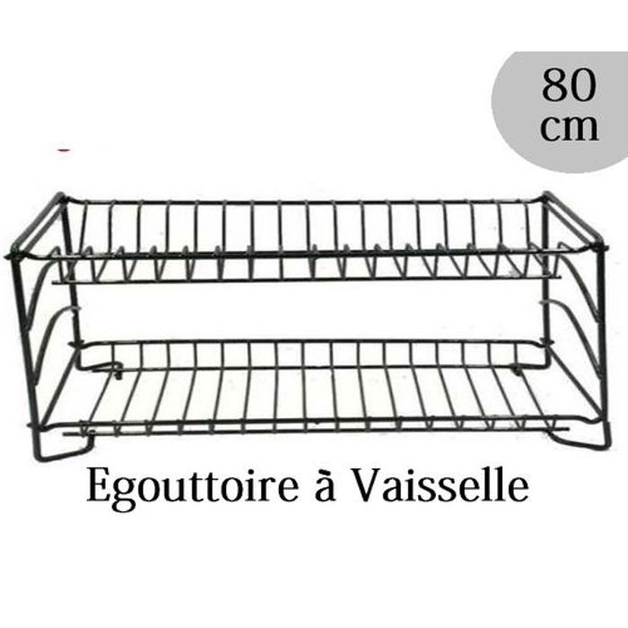 Égouttoir à vaisselle pour Cuisine, Longueur 80 cm - 2 Niveaux, Noir