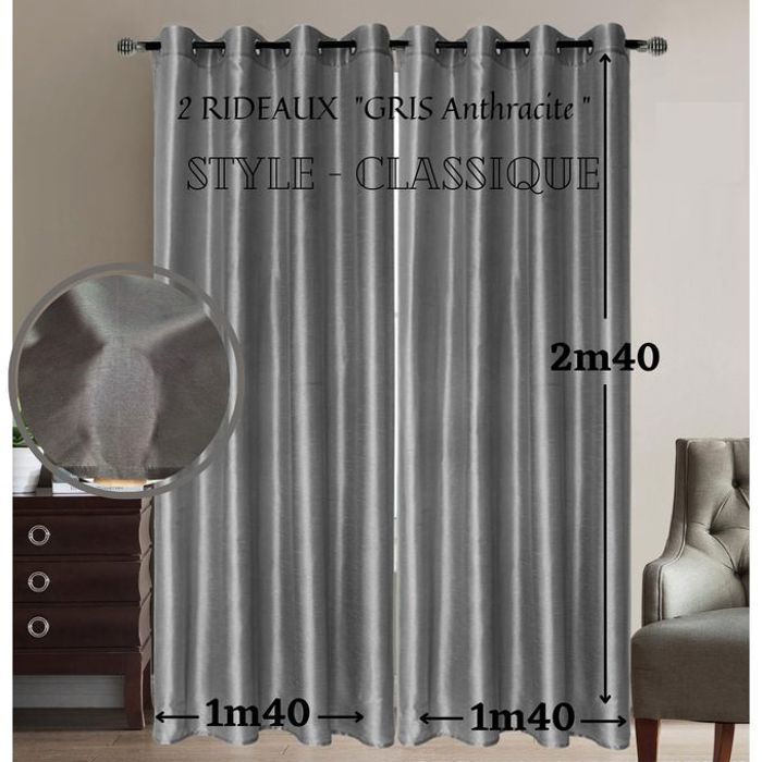 Rideaux Contemporains Gris - 2 Panneaux 140x240cm - Classiques & Élégants