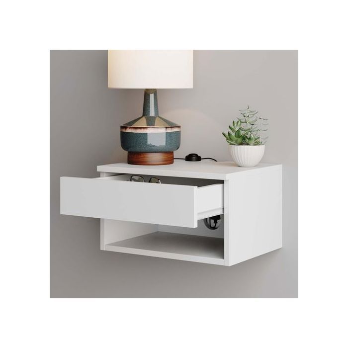 table de shevet de nuit flottante moderne Nathan James Jackson avec tiroir, 1, blanc clair