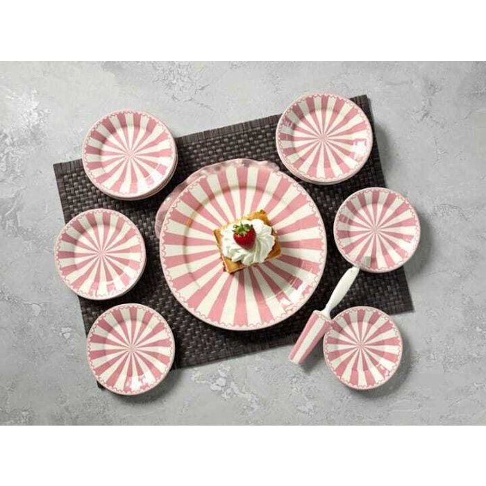 SET A GATEAU EN PORCELAINE 7 PIECES COUELUR ROSE