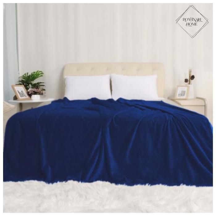 Couverture - ROYANSIA HOME - Flanelle 220x240 cm - Ultra Douce - Bleu royal - Résistante