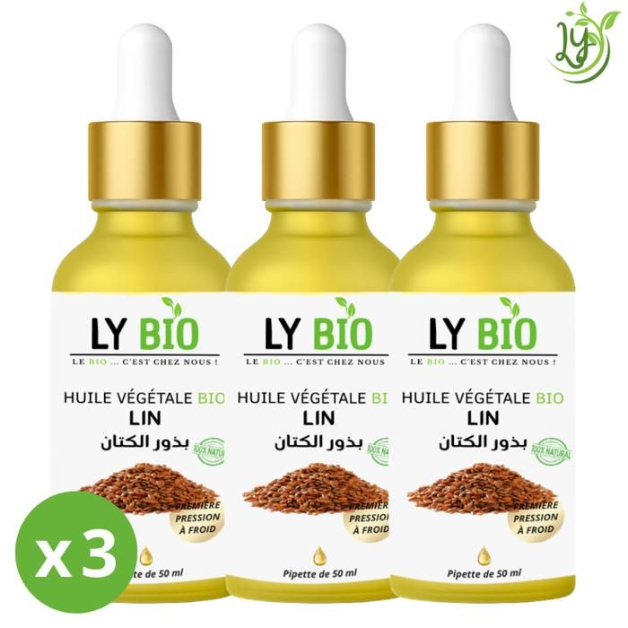 Huile de lin - LYBIO - 50ml - Lot de 3 bouteilles - Nourrissant - Tous types de cheveux
