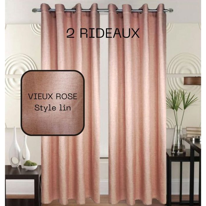 Rideaux Vieux Rose 140/260 Style Lin - BAYT AVENUE (x2)