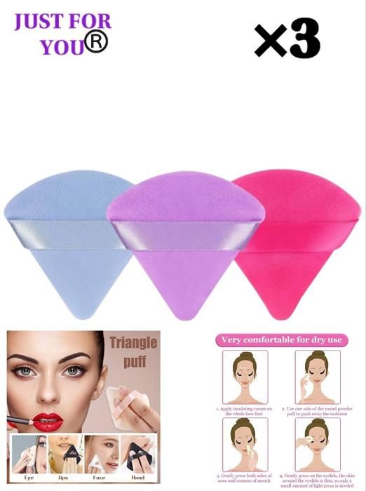 Eponges à Poudre , Set de 3 Houppettes Triangulaire Multi couleurs.