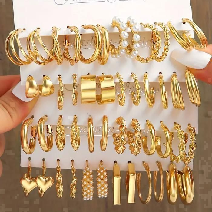Ensemble de Boucles d’Oreilles - Élégantes - Doré - Perles Synthétiques - Métal - Femme