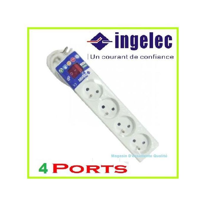 Multiprise électrique - 4 prises 2P+T - Interrupteur - Protection enfant - Câble de 1.5 m