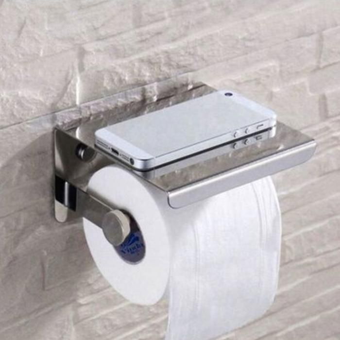 Distributeur de papier toilette en acier inox avec support intégré pour smartphone 1pcs