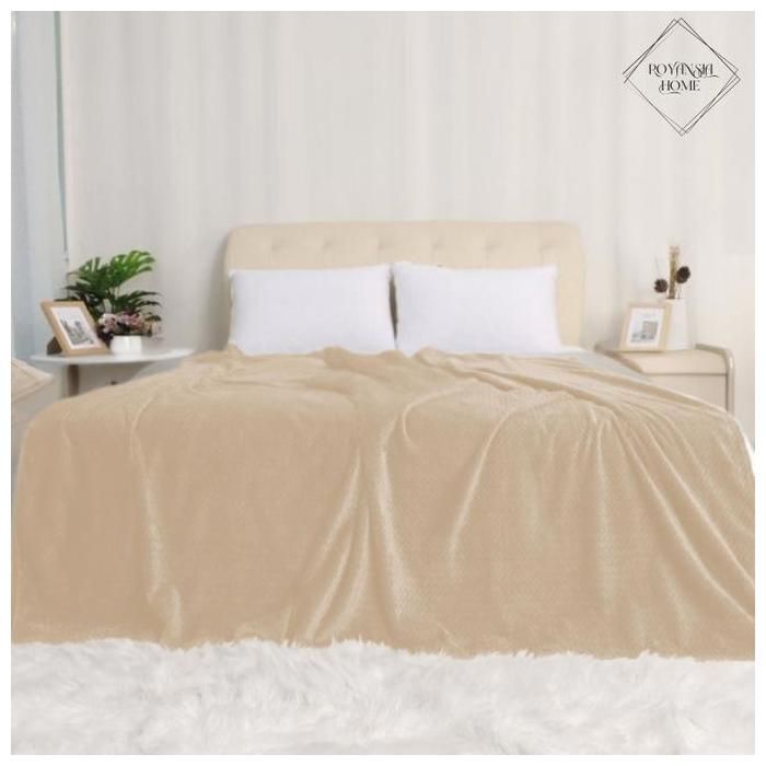 Couverture - ROYANSIA HOME - Flanelle 220x240 cm - Ultra Douce - Beige - Résistante