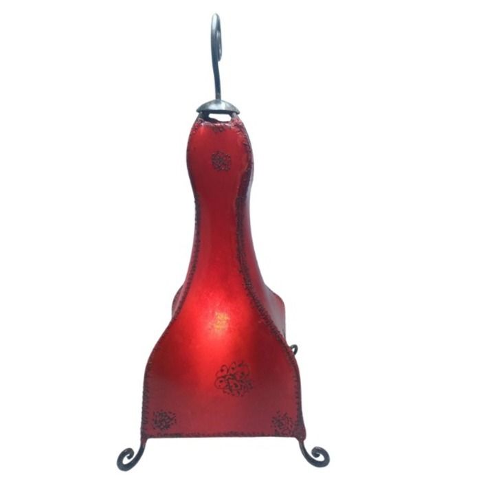 Lampe déco marocaine artisanale en cuir rouge
