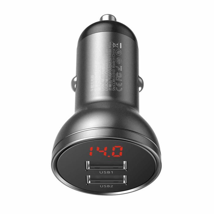 Chargeur allume cigare - Baseus - Digital Display - 24W - 2x USB-A - Noir
