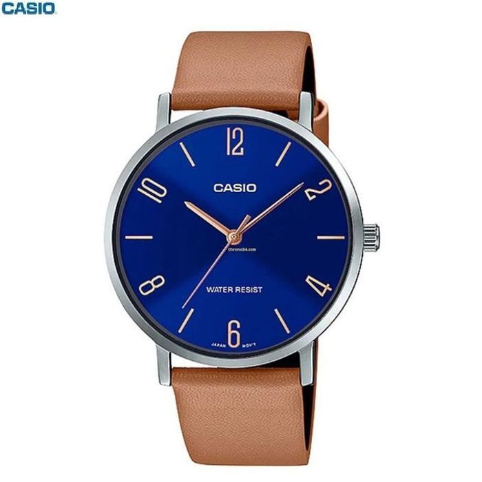 Casio montre pour femme Bracelet en cuir marron cadran bleu-ltp-vt01l-2b2udf