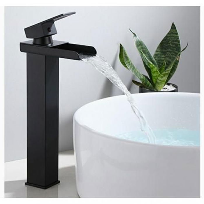 Mitigeur lavabo long, robinet cascade vasque a poser noir ;mitigeur vasque;robinet lavabo